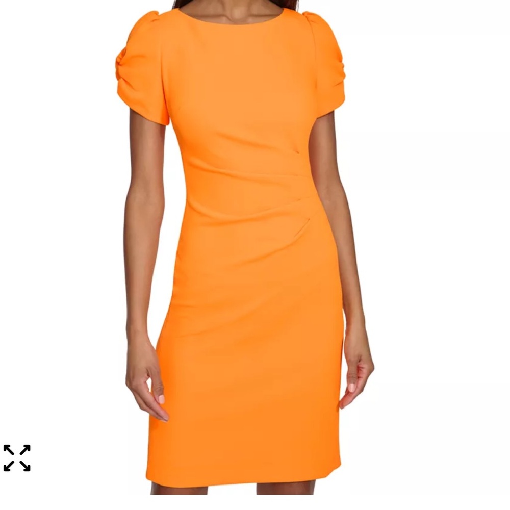 KARL LAGERFELD PARIS Puff-Sleeve Dress. Orange. Size 14. NWT. - Picture 3 of 4